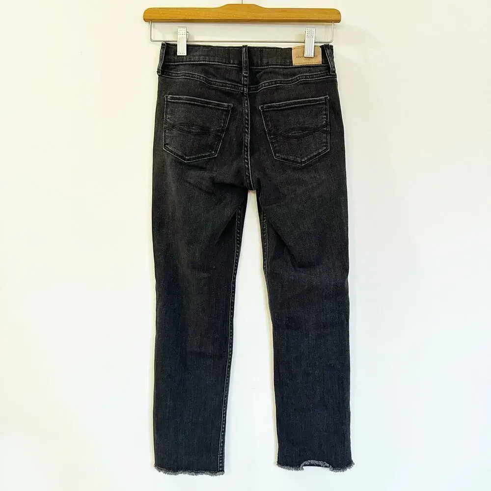 Abercrombie Kids High Rise Ankle Straight Jeans sz 11/12 SLIM Girls Black Jeans